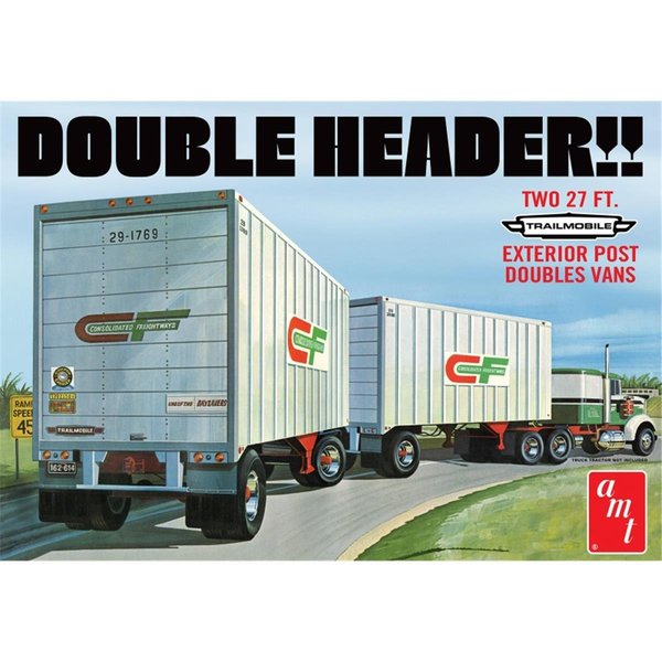 Amt 1 by 25 Scale Double Header Tandem Van Trailers Plastic Model Kit AMT1132